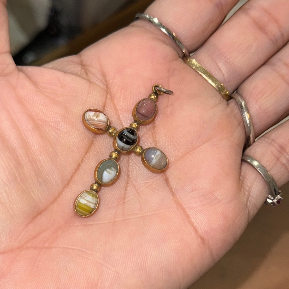 Vintage Multi Stone Cross Pendant